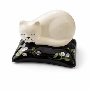 Vintage Ceramic Cat Figurine on Black Pillow